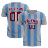 Custom Gray Light Blue Vertical Stripes Casual Outdoor Soccer Sets Jersey