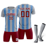 Custom Gray Light Blue Vertical Stripes Casual Outdoor Soccer Sets Jersey