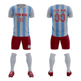 Custom Gray Light Blue Vertical Stripes Casual Outdoor Soccer Sets Jersey