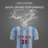 Custom Gray Light Blue Vertical Stripes Casual Outdoor Soccer Sets Jersey