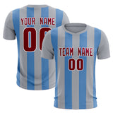 Custom Gray Light Blue Vertical Stripes Casual Outdoor Soccer Sets Jersey