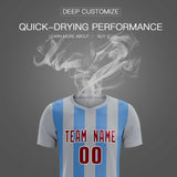 Custom Gray Light Blue Vertical Stripes Casual Outdoor Soccer Sets Jersey