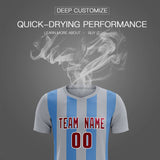 Custom Gray Light Blue Vertical Stripes Casual Outdoor Soccer Sets Jersey