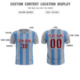 Custom Gray Light Blue Vertical Stripes Casual Outdoor Soccer Sets Jersey