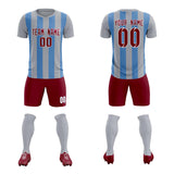 Custom Gray Light Blue Vertical Stripes Casual Outdoor Soccer Sets Jersey