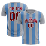 Custom Gray Light Blue Vertical Stripes Casual Outdoor Soccer Sets Jersey