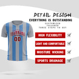 Custom Gray Light Blue Vertical Stripes Casual Outdoor Soccer Sets Jersey