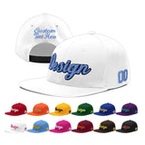Custom White Light Blue-Navy 3D Puff Embroidery Flat Embroidery Casual Sport Baseball Cap