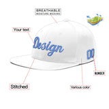 Custom White Light Blue-Navy 3D Puff Embroidery Flat Embroidery Casual Sport Baseball Cap