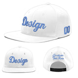 Custom White Light Blue-Navy 3D Puff Embroidery Flat Embroidery Casual Sport Baseball Cap