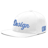 Custom White Light Blue-Navy 3D Puff Embroidery Flat Embroidery Casual Sport Baseball Cap