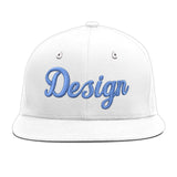 Custom White Light Blue-Navy 3D Puff Embroidery Flat Embroidery Casual Sport Baseball Cap