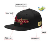 Custom Black Crimson-Khaki 3D Puff Embroidery Flat Embroidery Casual Sport Baseball Cap