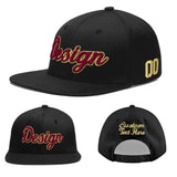 Custom Black Crimson-Khaki 3D Puff Embroidery Flat Embroidery Casual Sport Baseball Cap