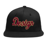 Custom Black Crimson-Khaki 3D Puff Embroidery Flat Embroidery Casual Sport Baseball Cap