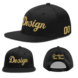 Custom Black White-Gold 3D Puff Embroidery Flat Embroidery Casual Sport Baseball Cap