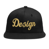 Custom Black White-Gold 3D Puff Embroidery Flat Embroidery Casual Sport Baseball Cap