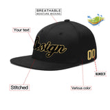 Custom Black White-Gold 3D Puff Embroidery Flat Embroidery Casual Sport Baseball Cap