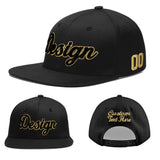 Custom Black White-Gold 3D Puff Embroidery Flat Embroidery Casual Sport Baseball Cap