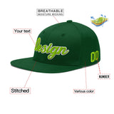 Custom Green Neon Green-White 3D Puff Embroidery Flat Embroidery Casual Sport Baseball Cap