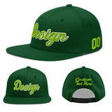 Custom Green Neon Green-White 3D Puff Embroidery Flat Embroidery Casual Sport Baseball Cap