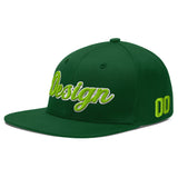 Custom Green Neon Green-White 3D Puff Embroidery Flat Embroidery Casual Sport Baseball Cap