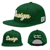 Custom Green Neon Green-White 3D Puff Embroidery Flat Embroidery Casual Sport Baseball Cap