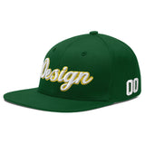 Custom Green Neon Green-White 3D Puff Embroidery Flat Embroidery Casual Sport Baseball Cap