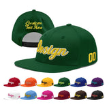 Custom Green Neon Green-White 3D Puff Embroidery Flat Embroidery Casual Sport Baseball Cap