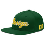 Custom Green Neon Green-White 3D Puff Embroidery Flat Embroidery Casual Sport Baseball Cap