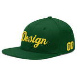 Custom Green Neon Green-White 3D Puff Embroidery Flat Embroidery Casual Sport Baseball Cap