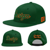 Custom Green Neon Green-White 3D Puff Embroidery Flat Embroidery Casual Sport Baseball Cap