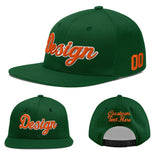 Custom Green Neon Green-White 3D Puff Embroidery Flat Embroidery Casual Sport Baseball Cap