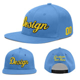Custom Powder Blue Gold-Navy 3D Puff Embroidery Flat Embroidery Casual Sport Baseball Cap