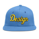 Custom Powder Blue Gold-Navy 3D Puff Embroidery Flat Embroidery Casual Sport Baseball Cap