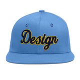 Custom Powder Blue Gold-Navy 3D Puff Embroidery Flat Embroidery Casual Sport Baseball Cap