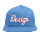 Custom Powder Blue Gold-Navy 3D Puff Embroidery Flat Embroidery Casual Sport Baseball Cap