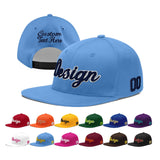 Custom Powder Blue Gold-Navy 3D Puff Embroidery Flat Embroidery Casual Sport Baseball Cap