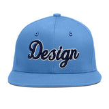 Custom Powder Blue Gold-Navy 3D Puff Embroidery Flat Embroidery Casual Sport Baseball Cap