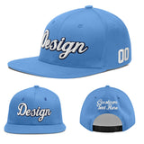 Custom Powder Blue Gold-Navy 3D Puff Embroidery Flat Embroidery Casual Sport Baseball Cap