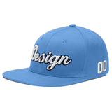Custom Powder Blue Gold-Navy 3D Puff Embroidery Flat Embroidery Casual Sport Baseball Cap