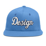Custom Powder Blue Gold-Navy 3D Puff Embroidery Flat Embroidery Casual Sport Baseball Cap