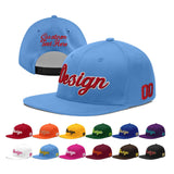 Custom Powder Blue Gold-Navy 3D Puff Embroidery Flat Embroidery Casual Sport Baseball Cap
