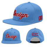 Custom Powder Blue Gold-Navy 3D Puff Embroidery Flat Embroidery Casual Sport Baseball Cap