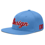 Custom Powder Blue Gold-Navy 3D Puff Embroidery Flat Embroidery Casual Sport Baseball Cap