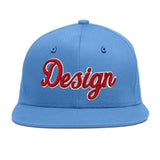 Custom Powder Blue Gold-Navy 3D Puff Embroidery Flat Embroidery Casual Sport Baseball Cap