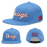 Custom Powder Blue Gold-Navy 3D Puff Embroidery Flat Embroidery Casual Sport Baseball Cap