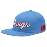 Custom Powder Blue Gold-Navy 3D Puff Embroidery Flat Embroidery Casual Sport Baseball Cap
