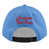 Custom Powder Blue Gold-Navy 3D Puff Embroidery Flat Embroidery Casual Sport Baseball Cap