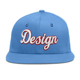 Custom Powder Blue Gold-Navy 3D Puff Embroidery Flat Embroidery Casual Sport Baseball Cap